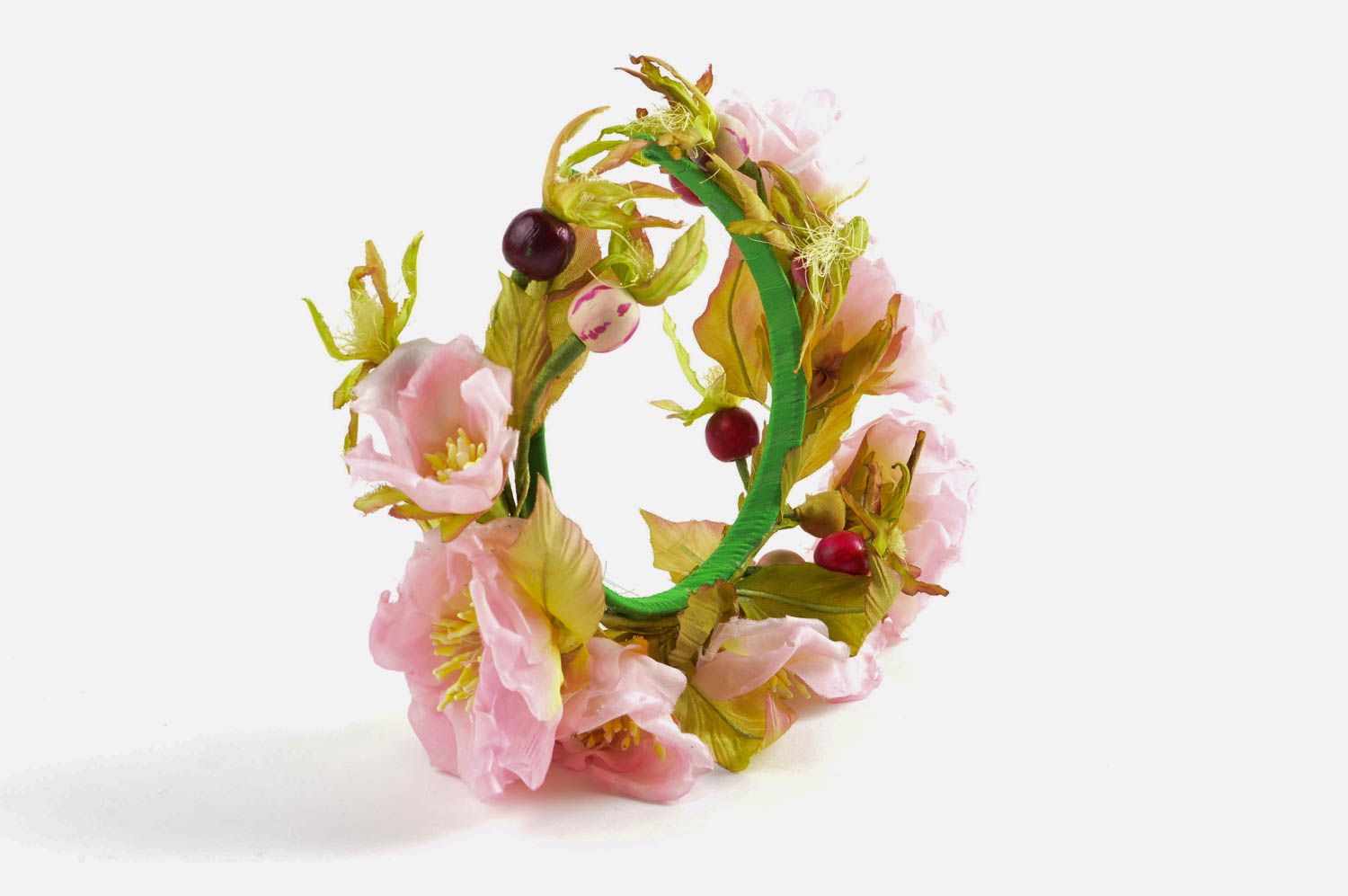 Couronne fleurs fait main Accessoire cheveux rose satin Cadeau femme design photo 3