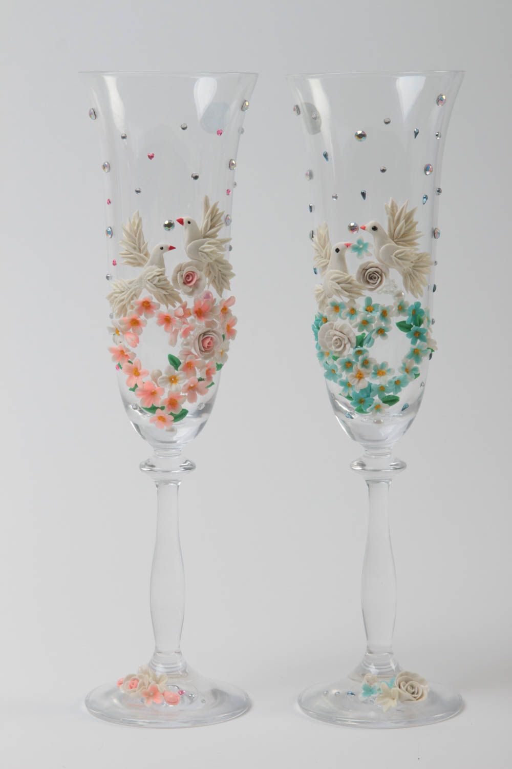 Decorative wine glasses set of 2 handmade wedding champagne glasses flute glass photo 2