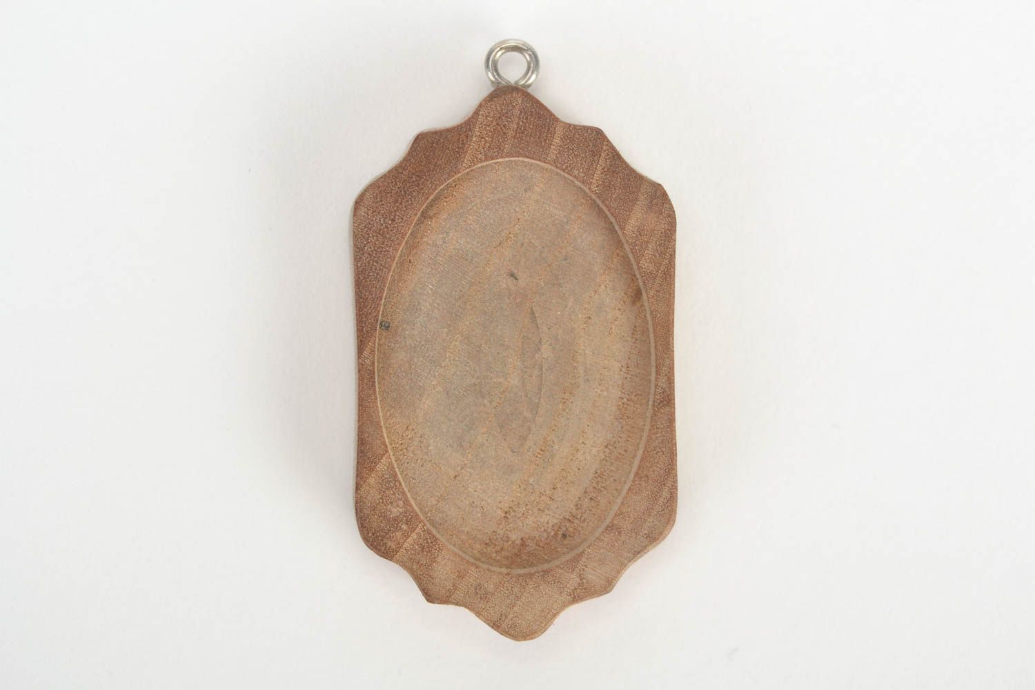 Support pendentif en bois de noyer fait main poli creux en forme de miroir photo 1