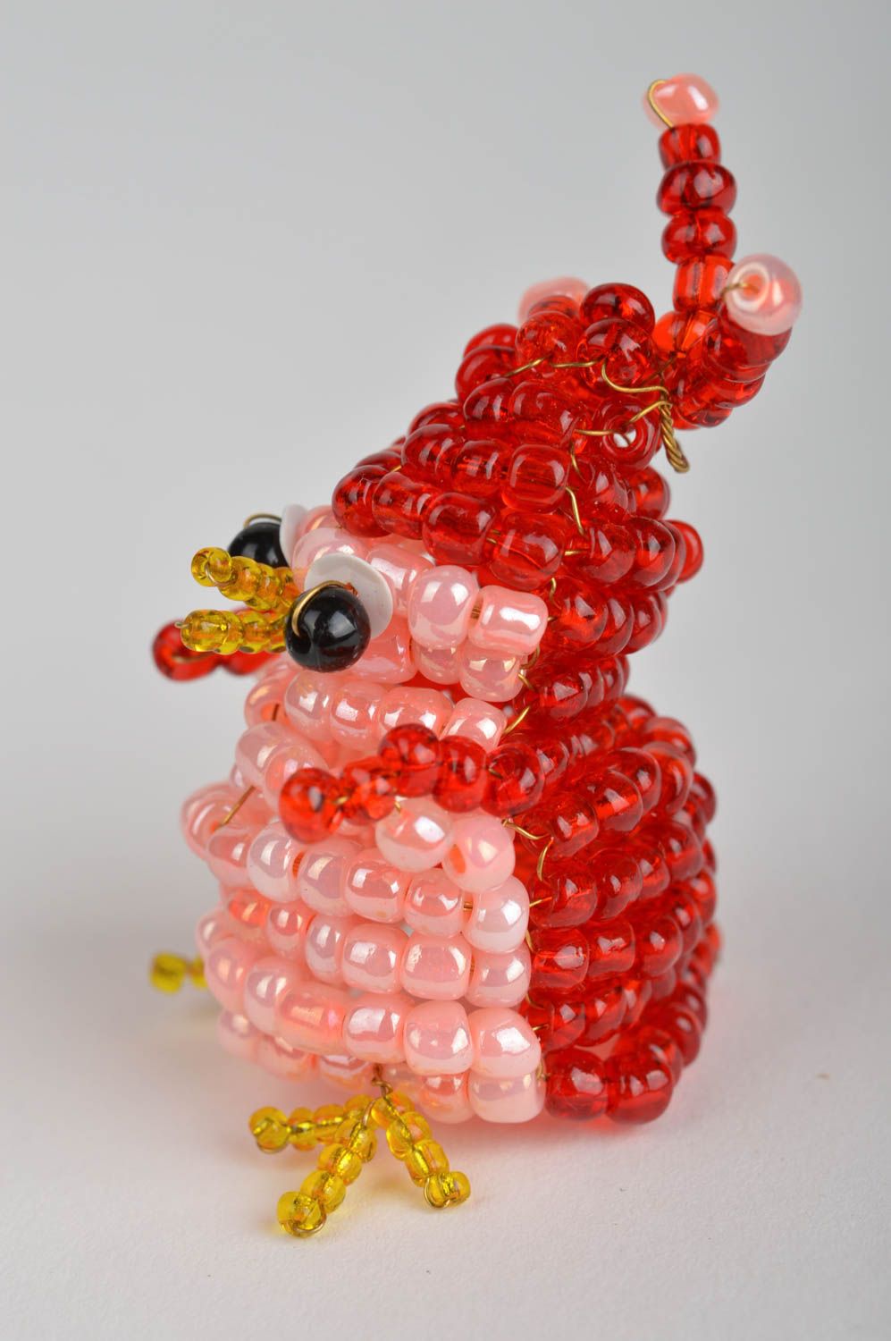 Пальчиковая игрушка пингвин розовый забавный из китайского бисера ручной работы фото 2