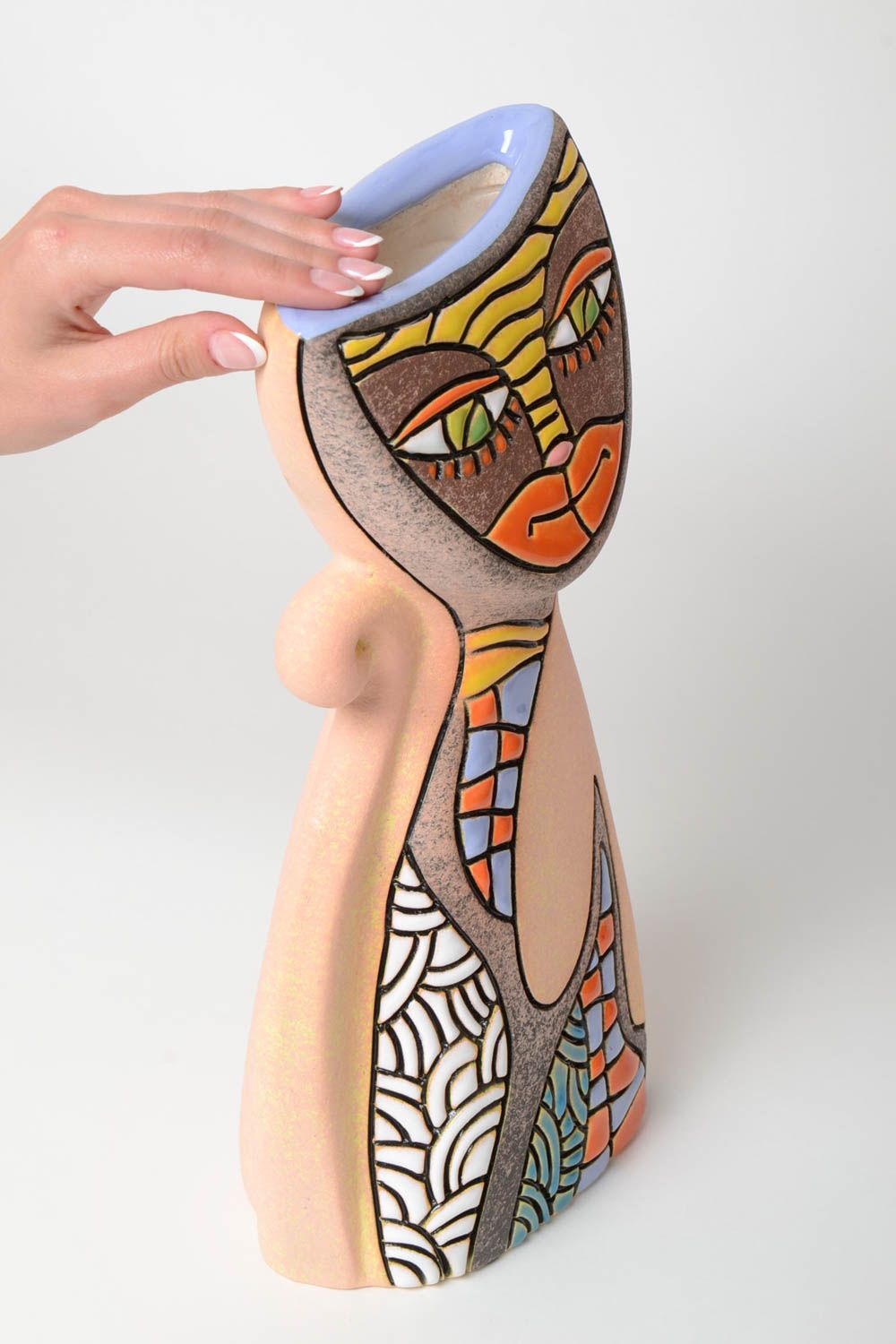 Vase en céramique fait main en forme de chat 2 litres peint original pratique photo 5