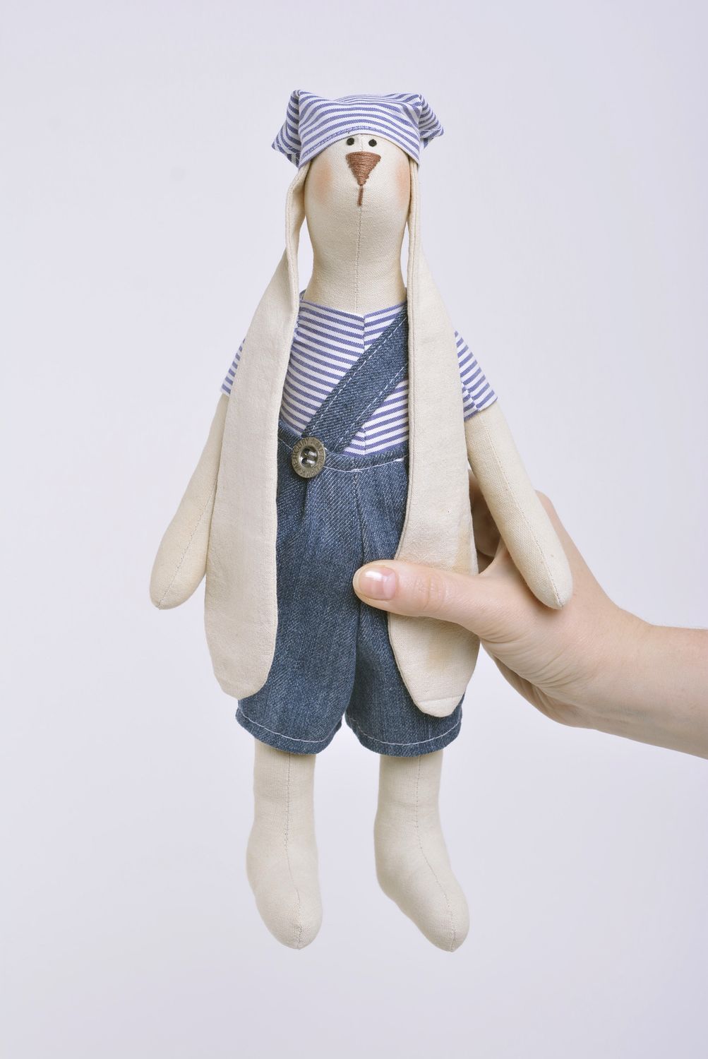Заяц с длинными ушами игрушка мягкая красивая мальчик из ткани ручная работа фото 5