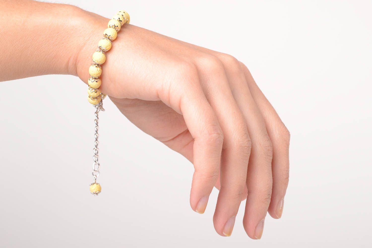 Bracelet pate polymere Bijou fait main jaune cadeau Accessoire femme design photo 3