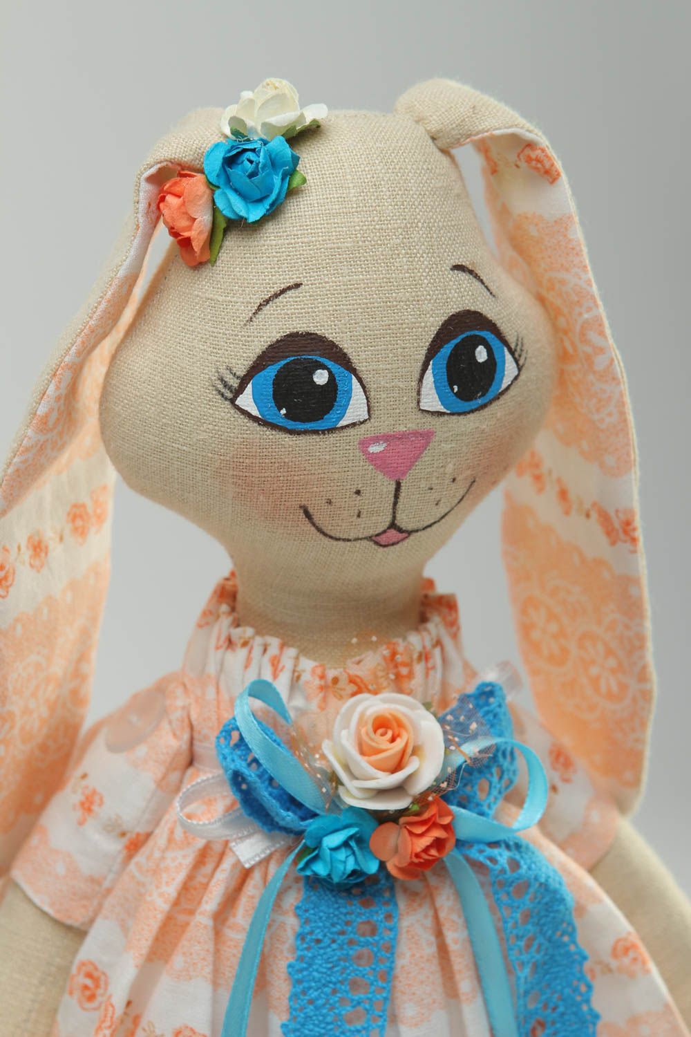 Peluche lapin Jouet fait main décoratif en coton et lin Cadeau original enfant photo 3