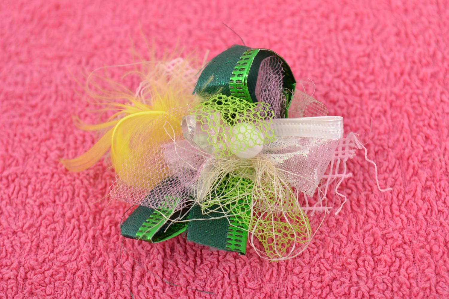 Ribbon and feather decoration for creation of handmade bracelet brooch headband photo 1