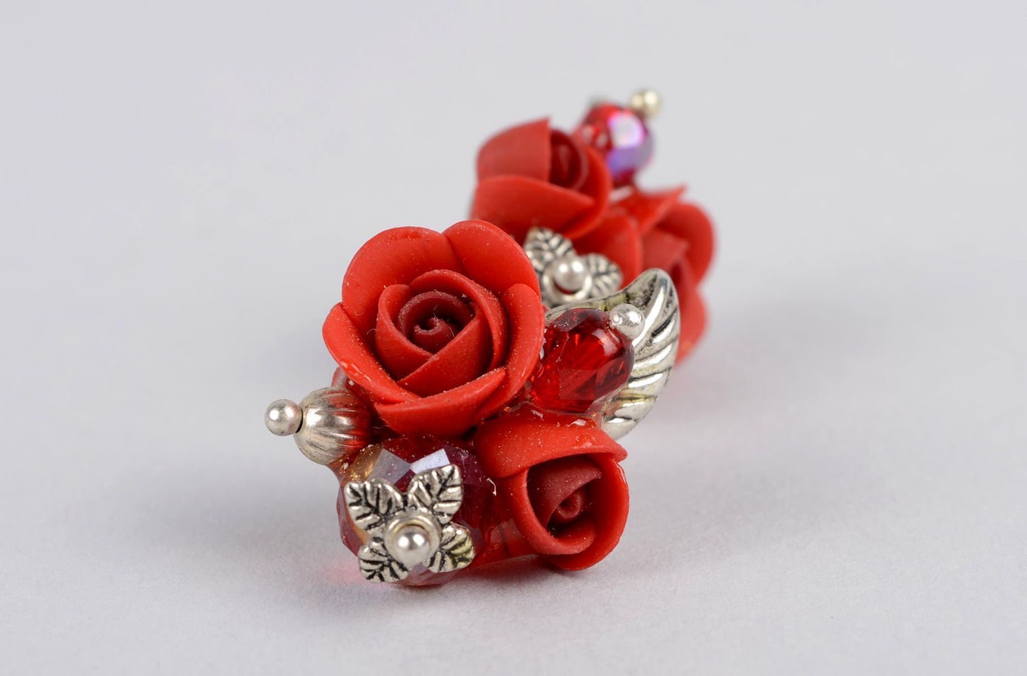 Boucles d'oreilles fait main Bijoux de créateurs fleurs rouges Cadeau femme photo 2