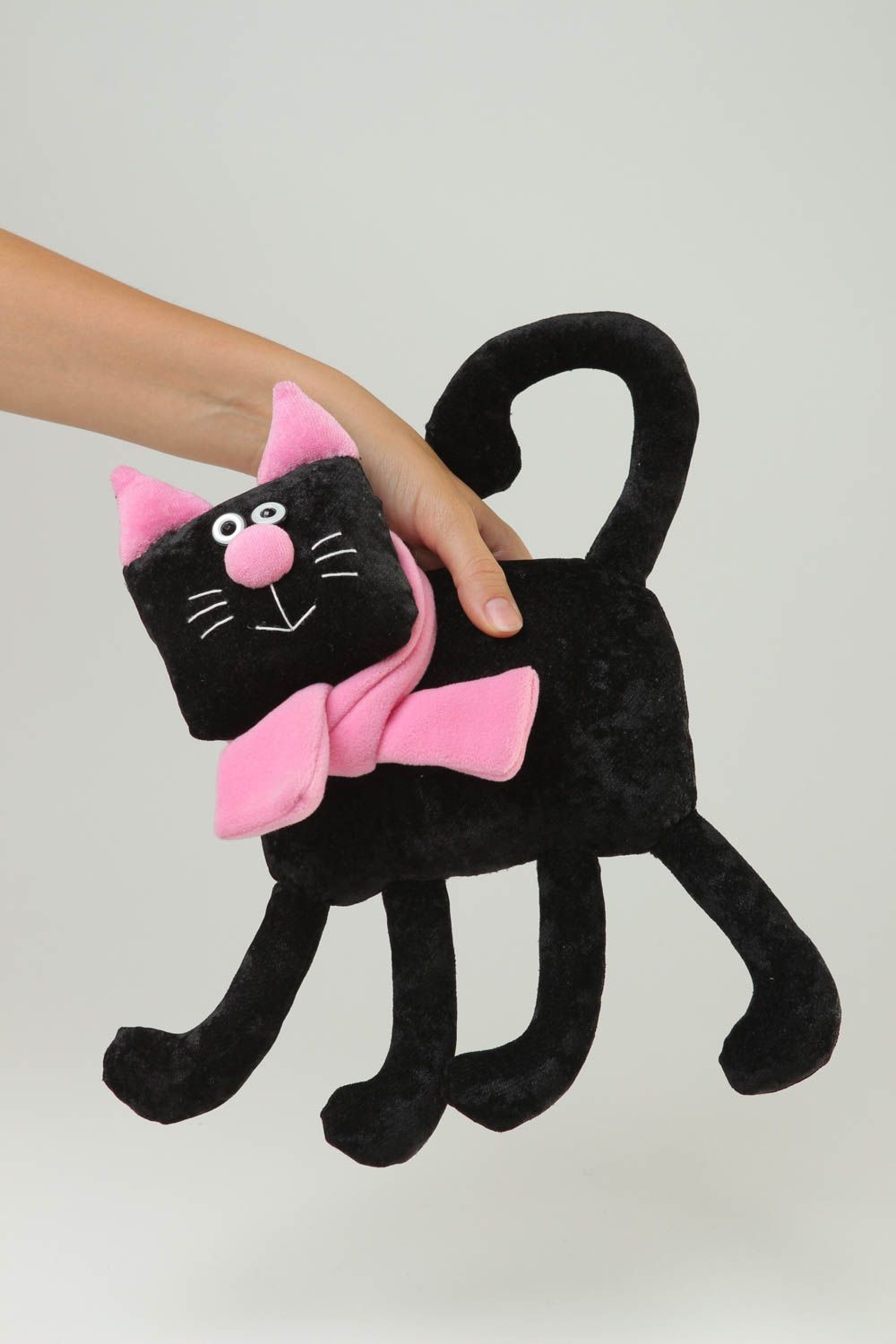 Игрушка ручной работы игрушка кот черный с бантиком подарок на новоселье фото 4