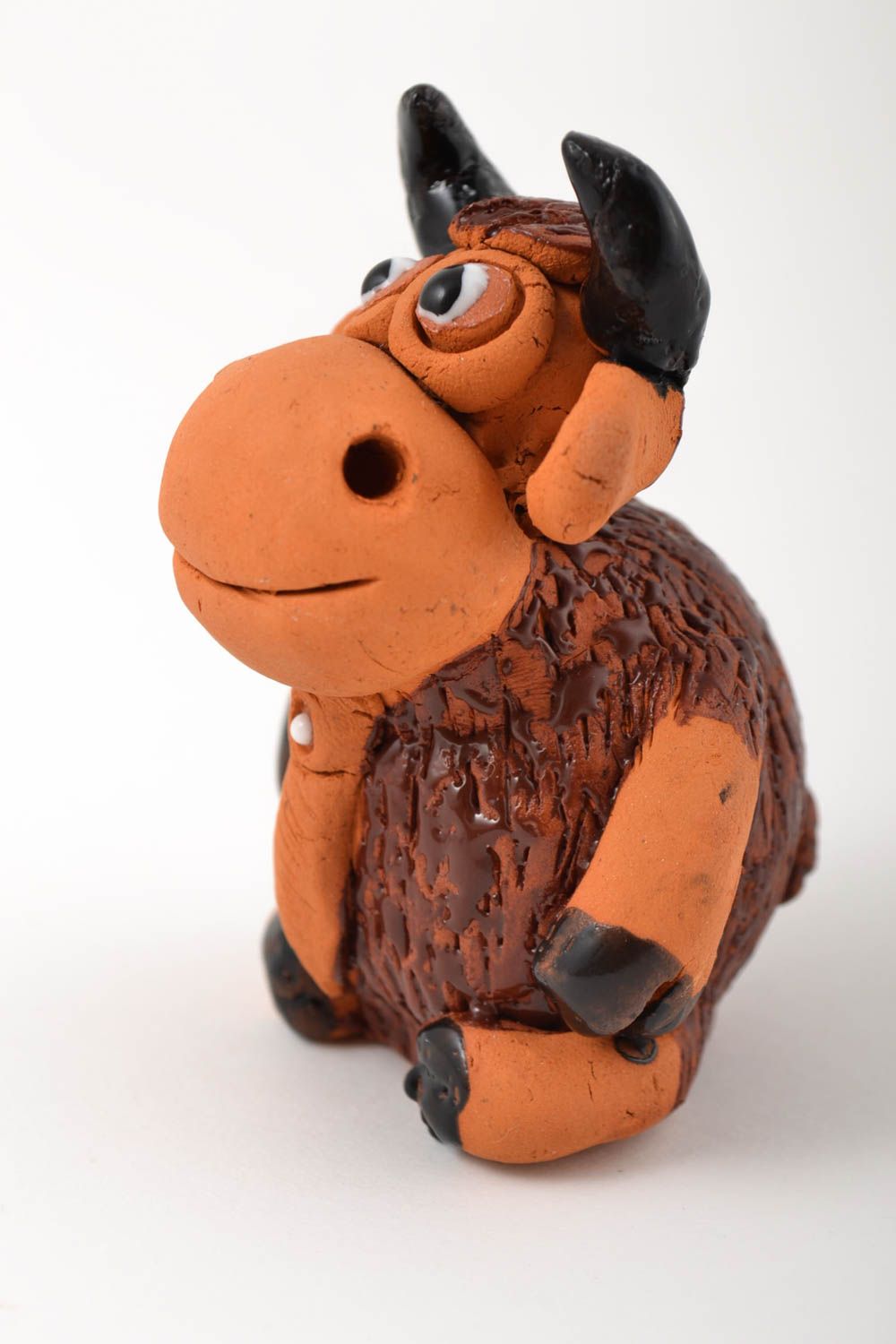 Коллекционная фигурка ручной работы статуэтка для дома игрушка из глины бычок фото 5