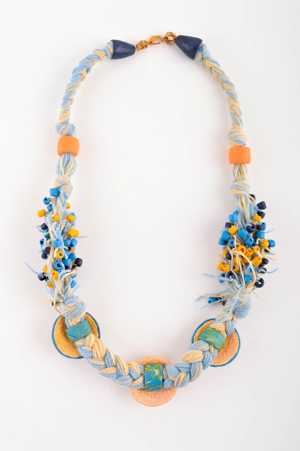 Handmade Collier Halskette Zopf Polymer Schmuck Accessoire für Frauen blau gelb foto 4