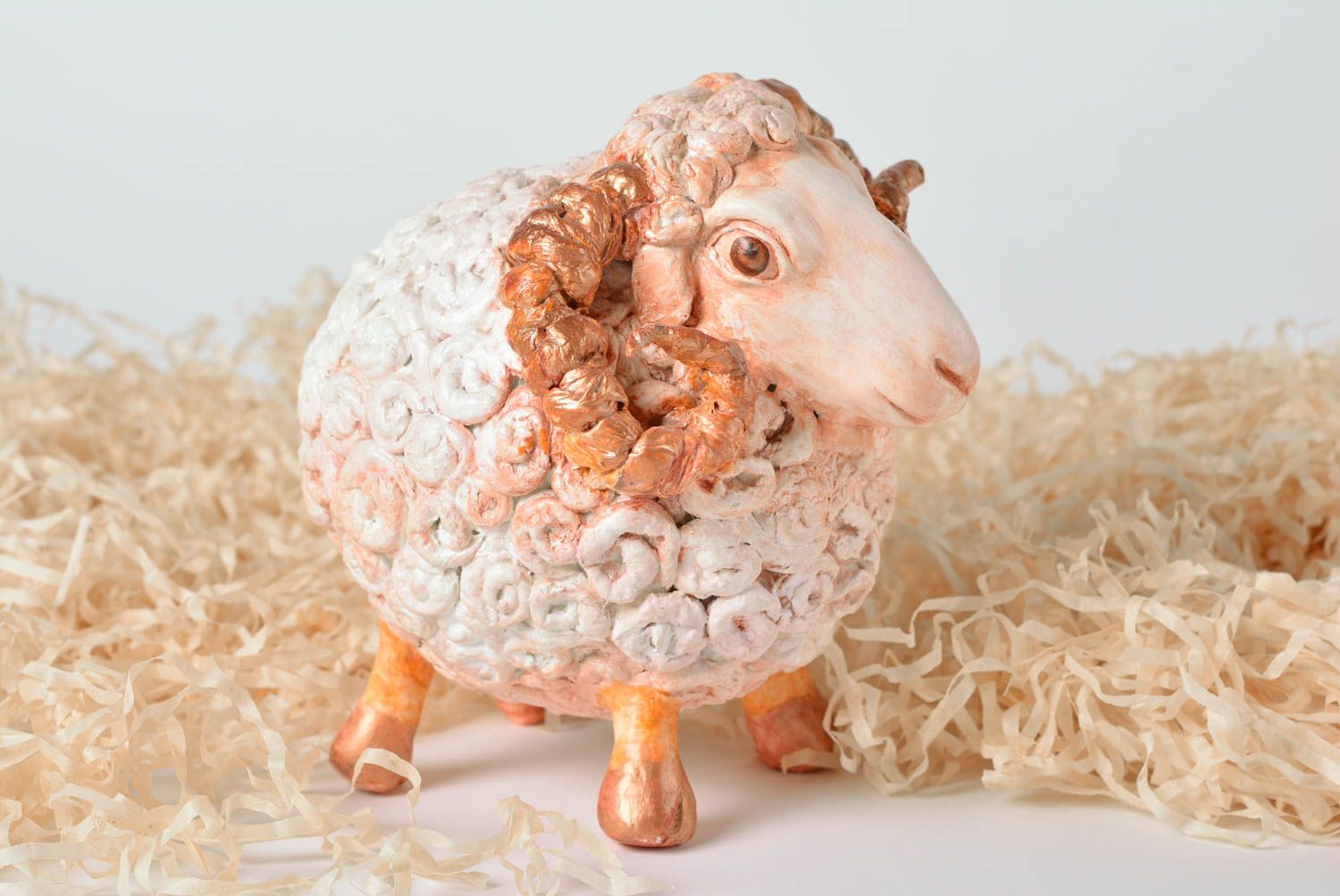 Handmade decorative toy made of self-hardening clay Lamb for home interior photo 1