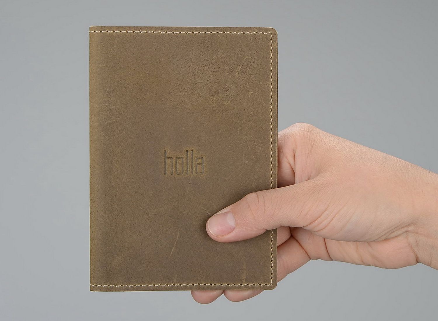 Leather passport cover beige photo 4