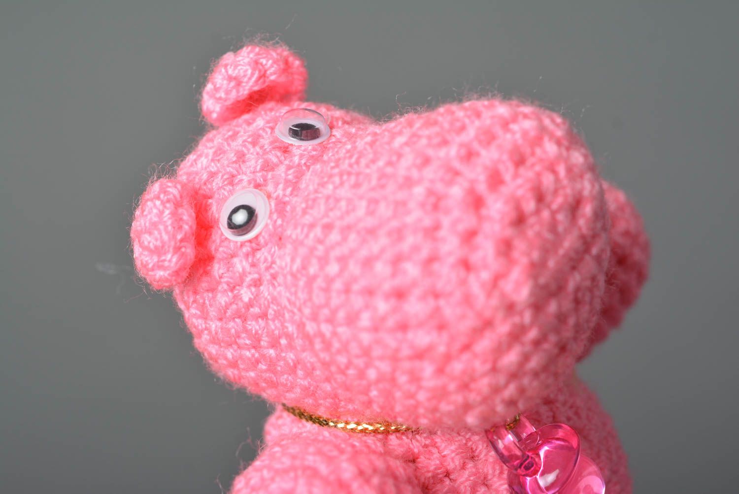 Peluche hippopotame rose Jouet fait main tricoté au crochet Cadeau enfant photo 2