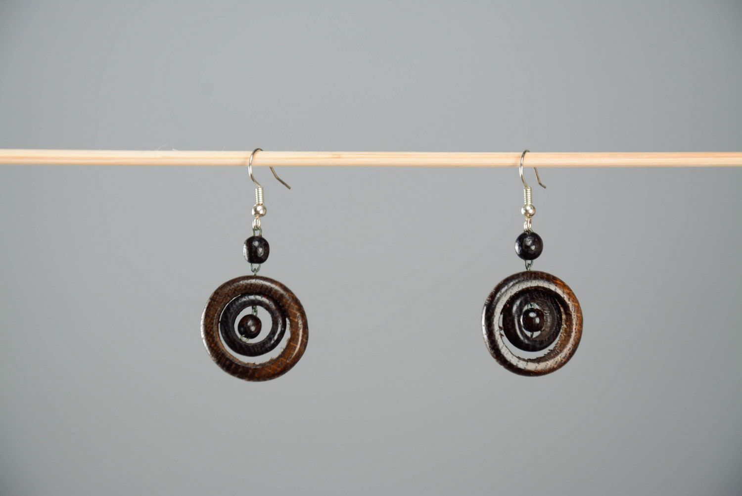 Round wooden earrings photo 4