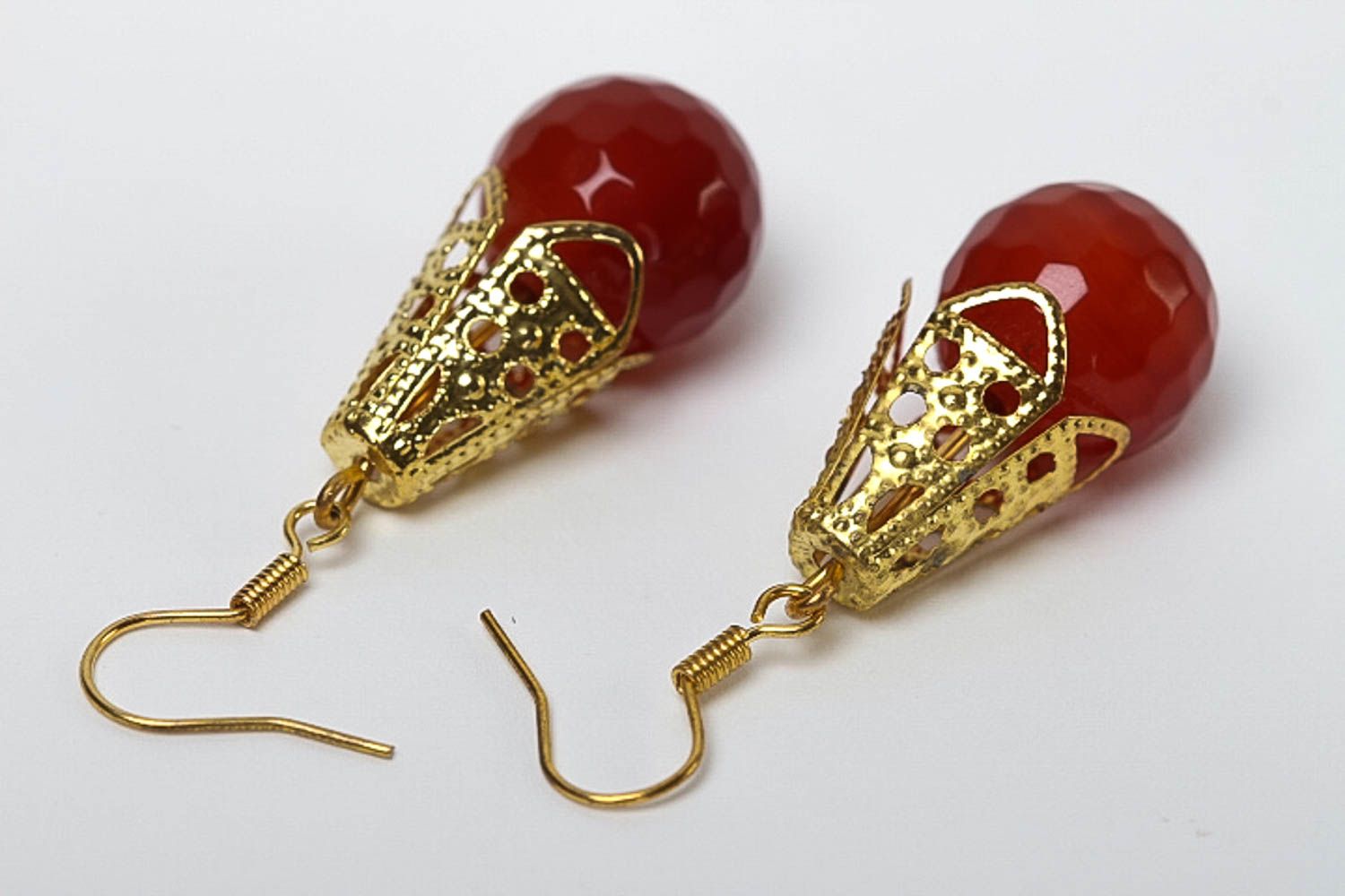 Handmade earrings with cornelian beads earrings with charms designer jewelry photo 4