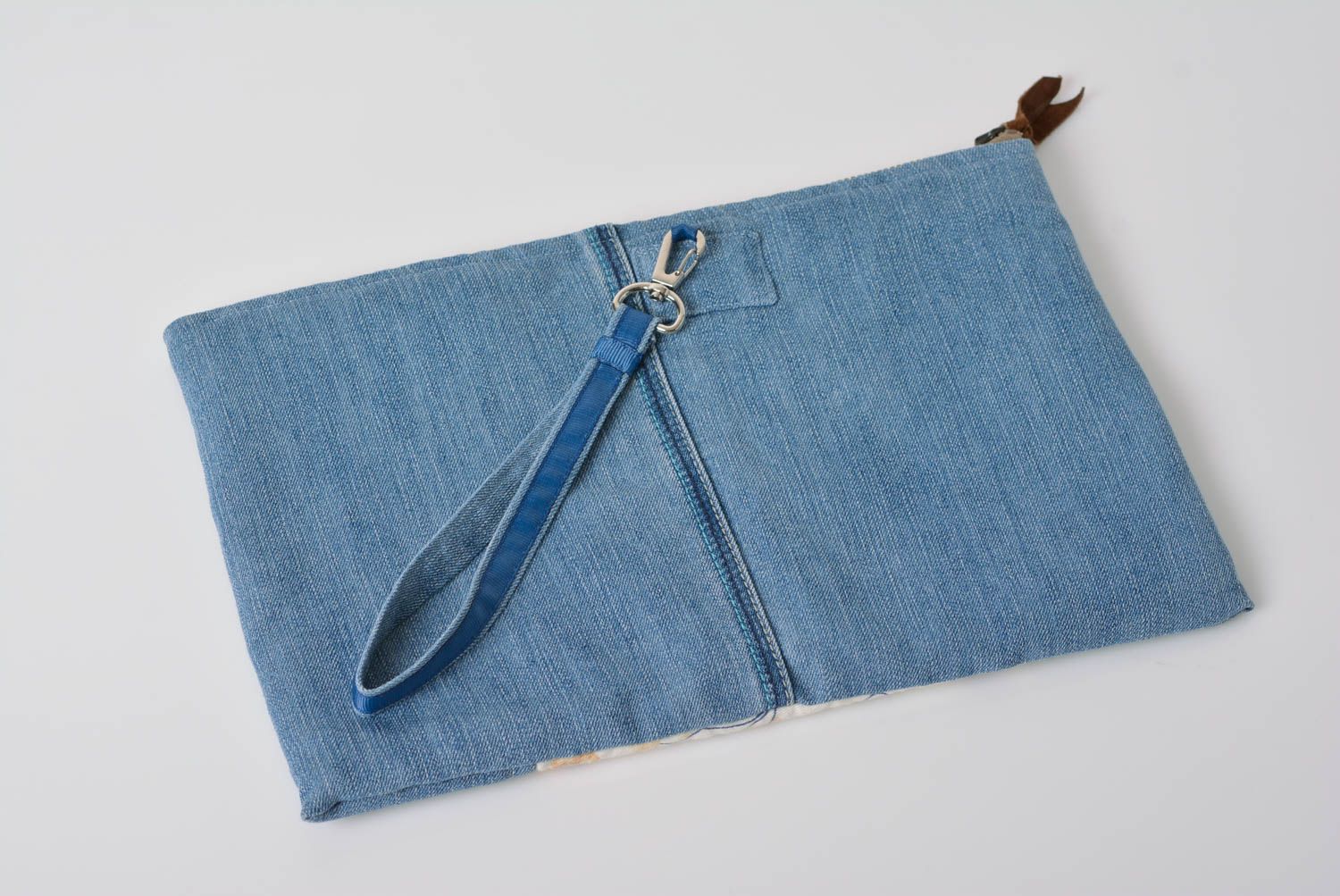 Small handmade fabric clutch bag designer female blue purse evening accessory photo 2