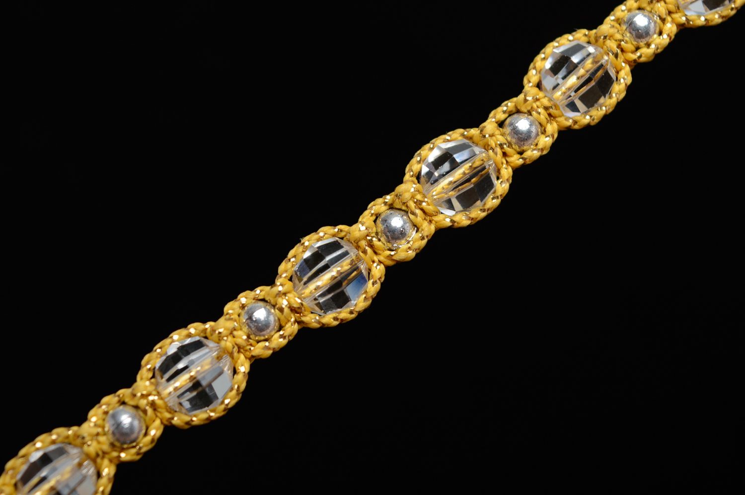 Bracelet en macramé de fil en coton ciré avec perles de cristal fleurs fait main photo 5