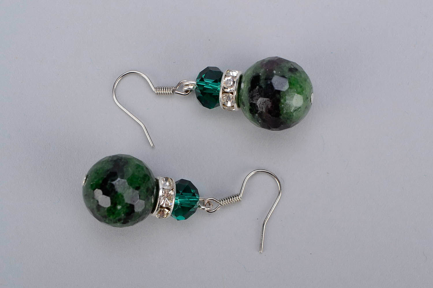 Earrings made of zoisite and Czech crystal photo 4