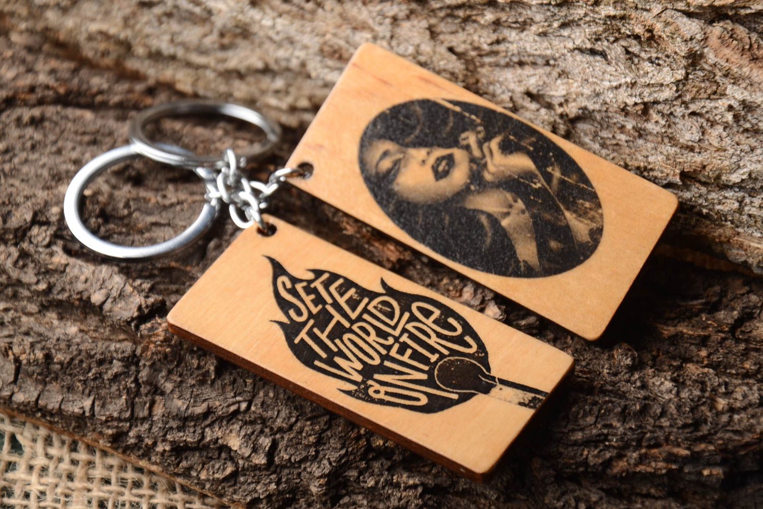 Llaveros de madera hechos a mano accesorios para llaves regalo original 2 piezas foto 1