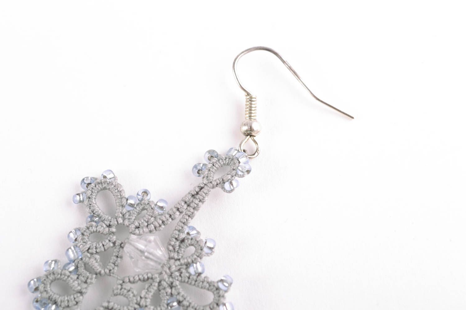 Tatting lace earrings with beads photo 3