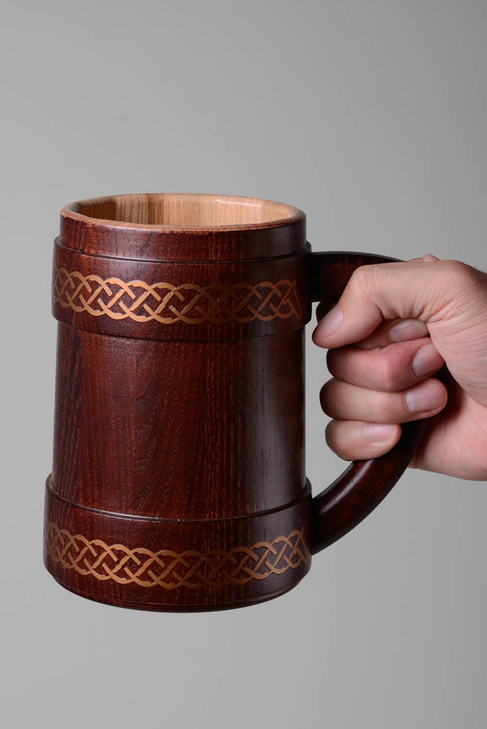 Handmade decorative varnished carved wooden beer mugs 4 items photo 4