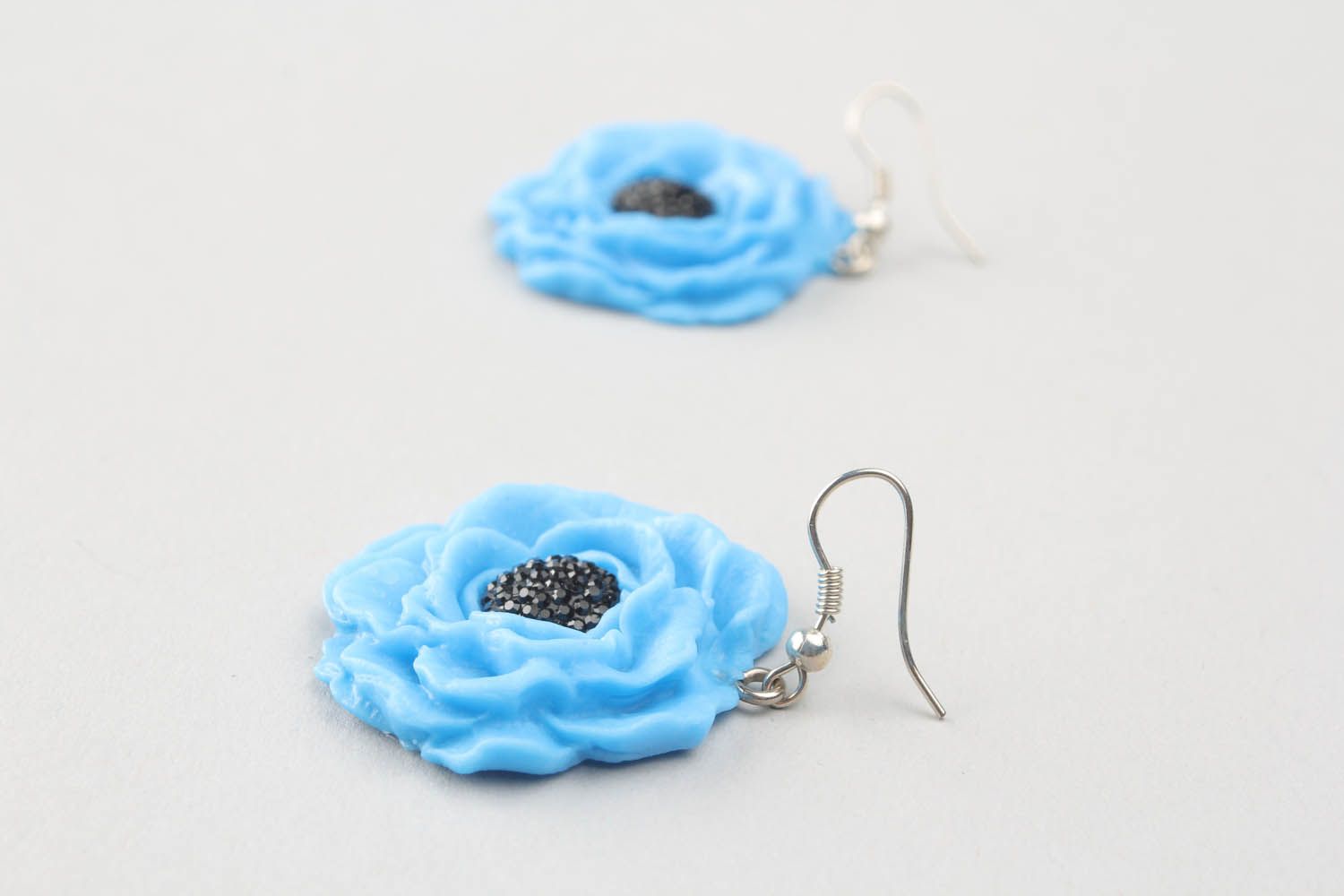 Earrings made ​​of polymer clay Blue Peony photo 4