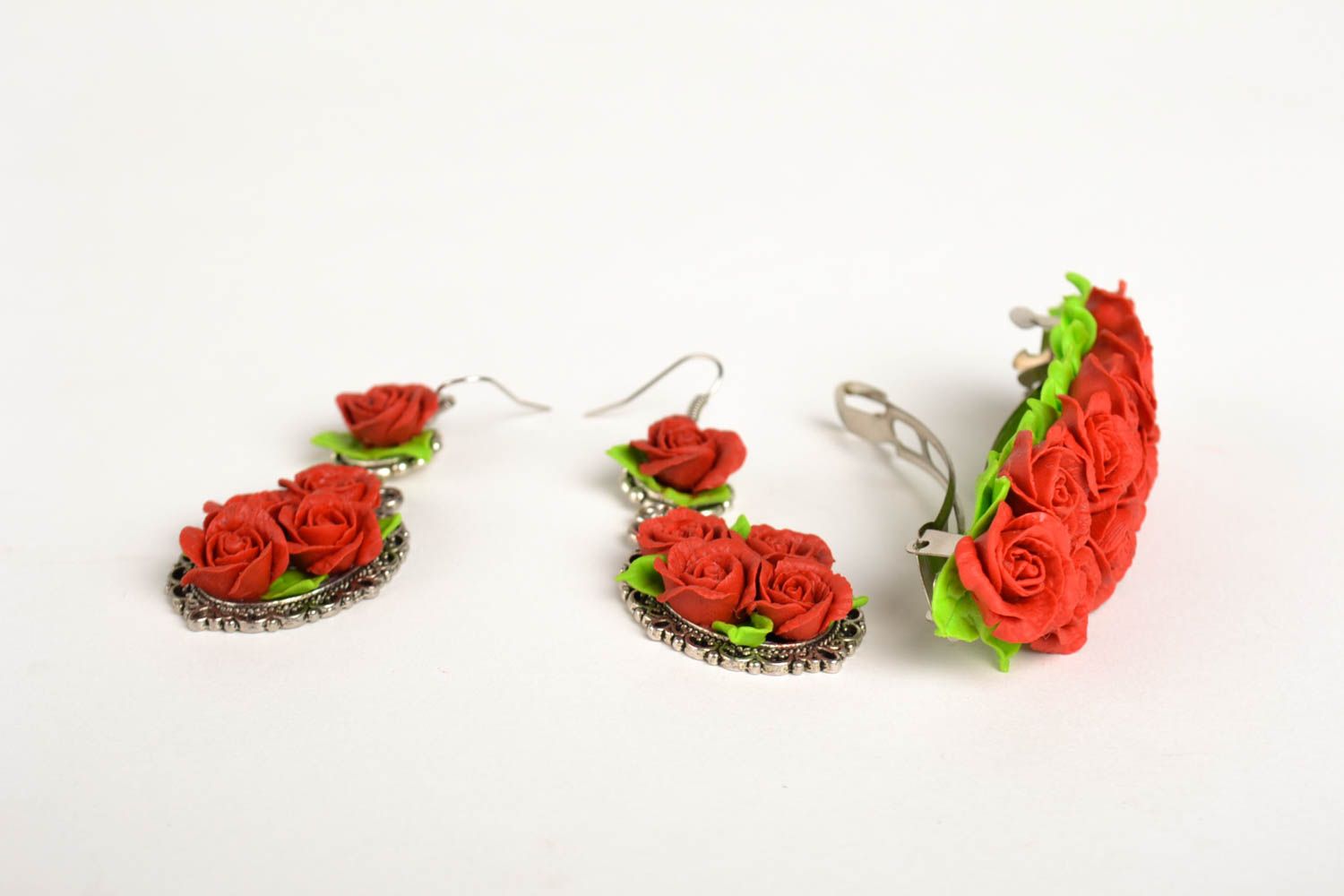 Handmade jewelry set plastic earrings flower hair clip beautiful jewellery photo 2
