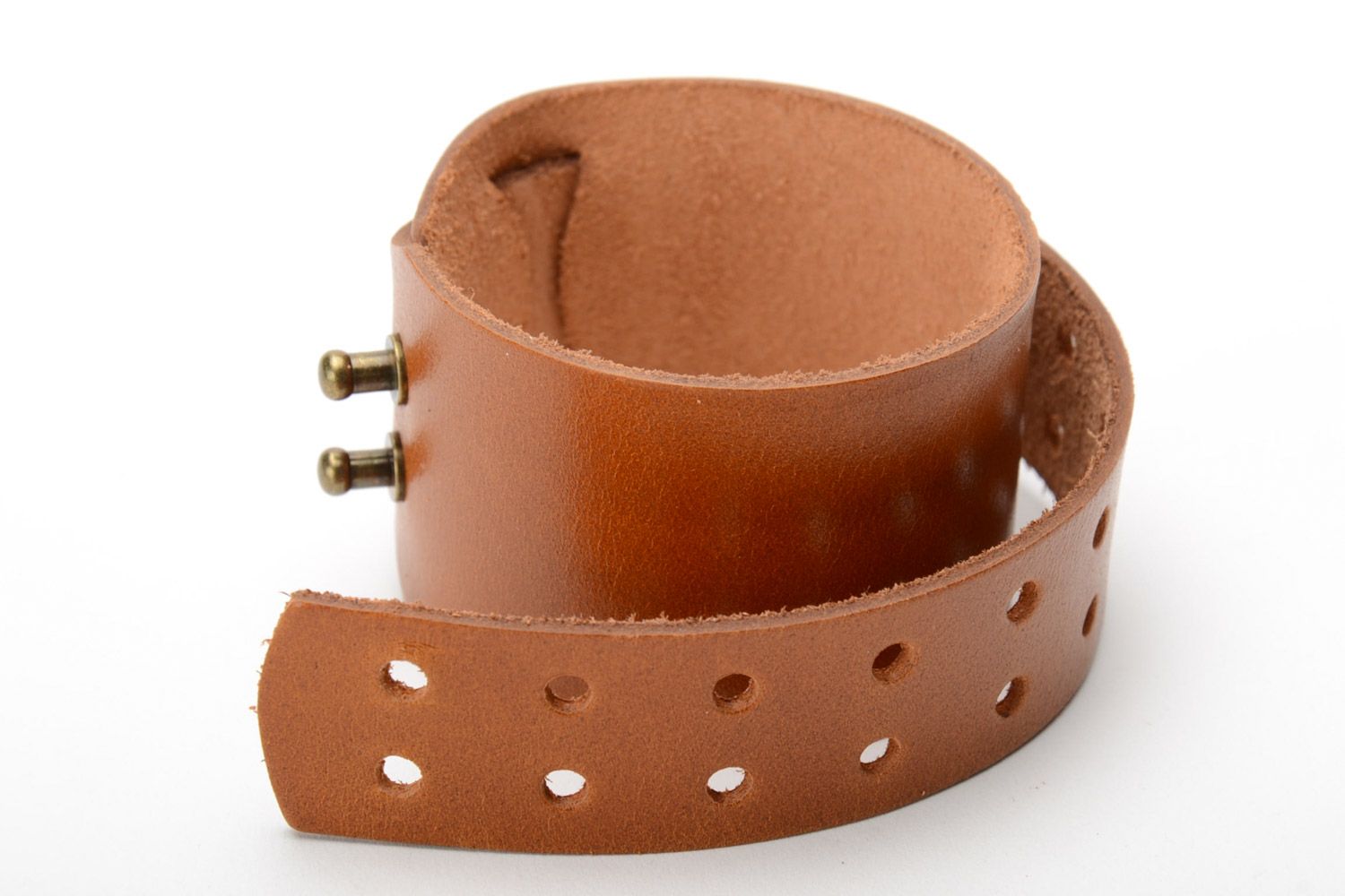 Pulsera de cuero natural artesanal marrón unisex diámetro 65 mm foto 5