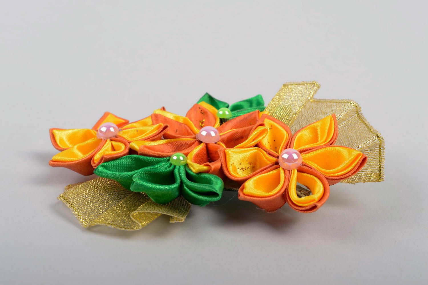 Orange Blume Haarspange handgemachter Schmuck Accessoire für Mädchen grell  foto 3