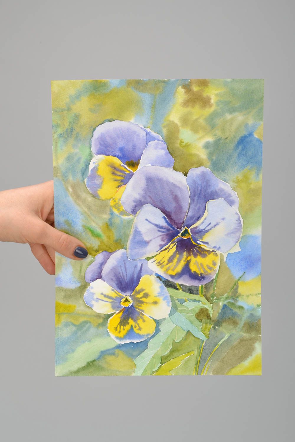 Aquarell Gemälde mit blauen Blumen foto 1