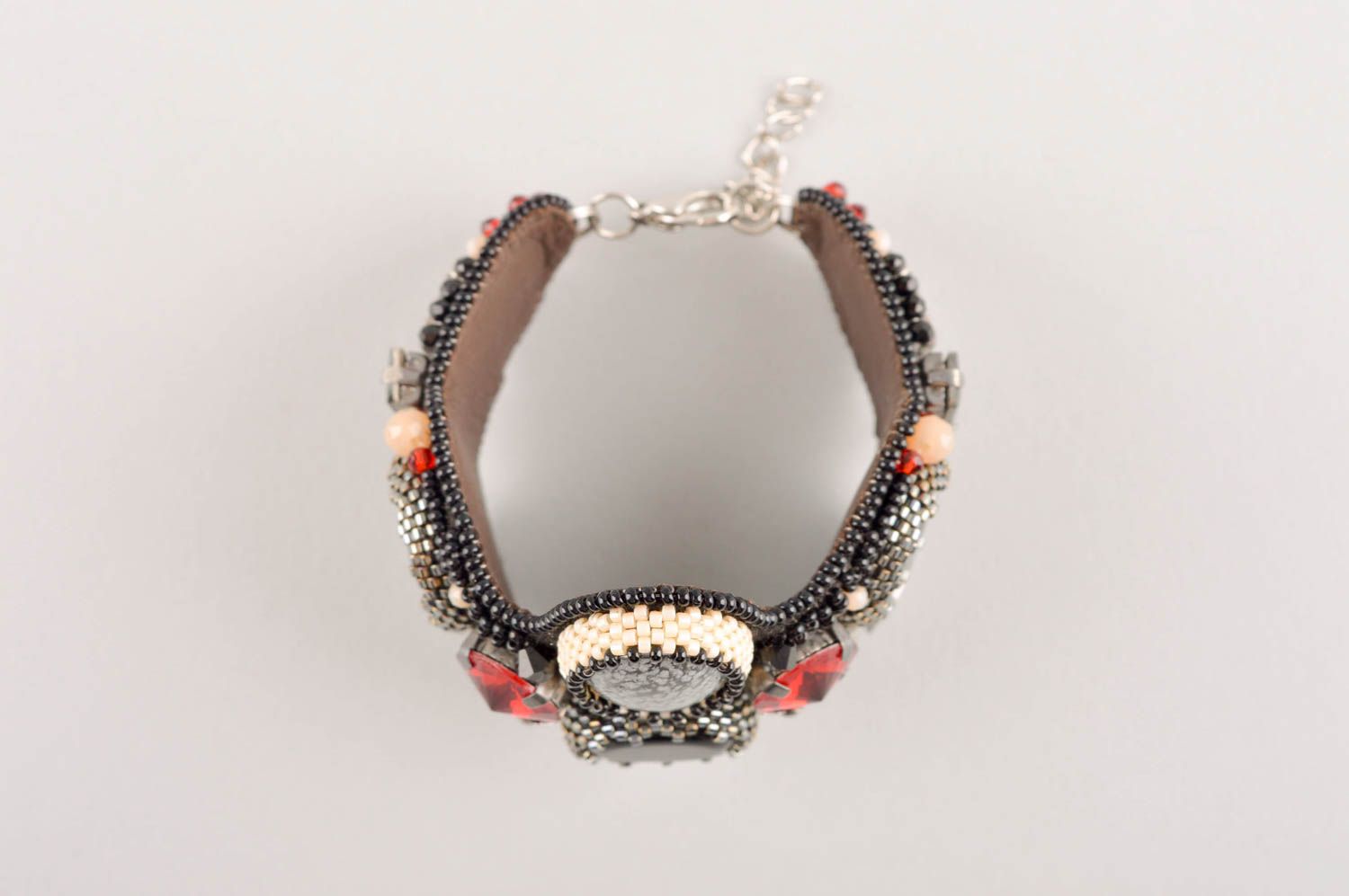 Bracelet fantaisie Bijou fait main cuir perles rocaille onyx Accessoire femme photo 3