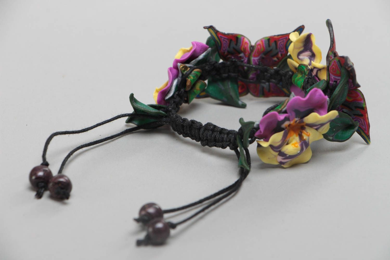 Bracelet made of polymer clay and waxed cord handmade summer jewelry photo 4