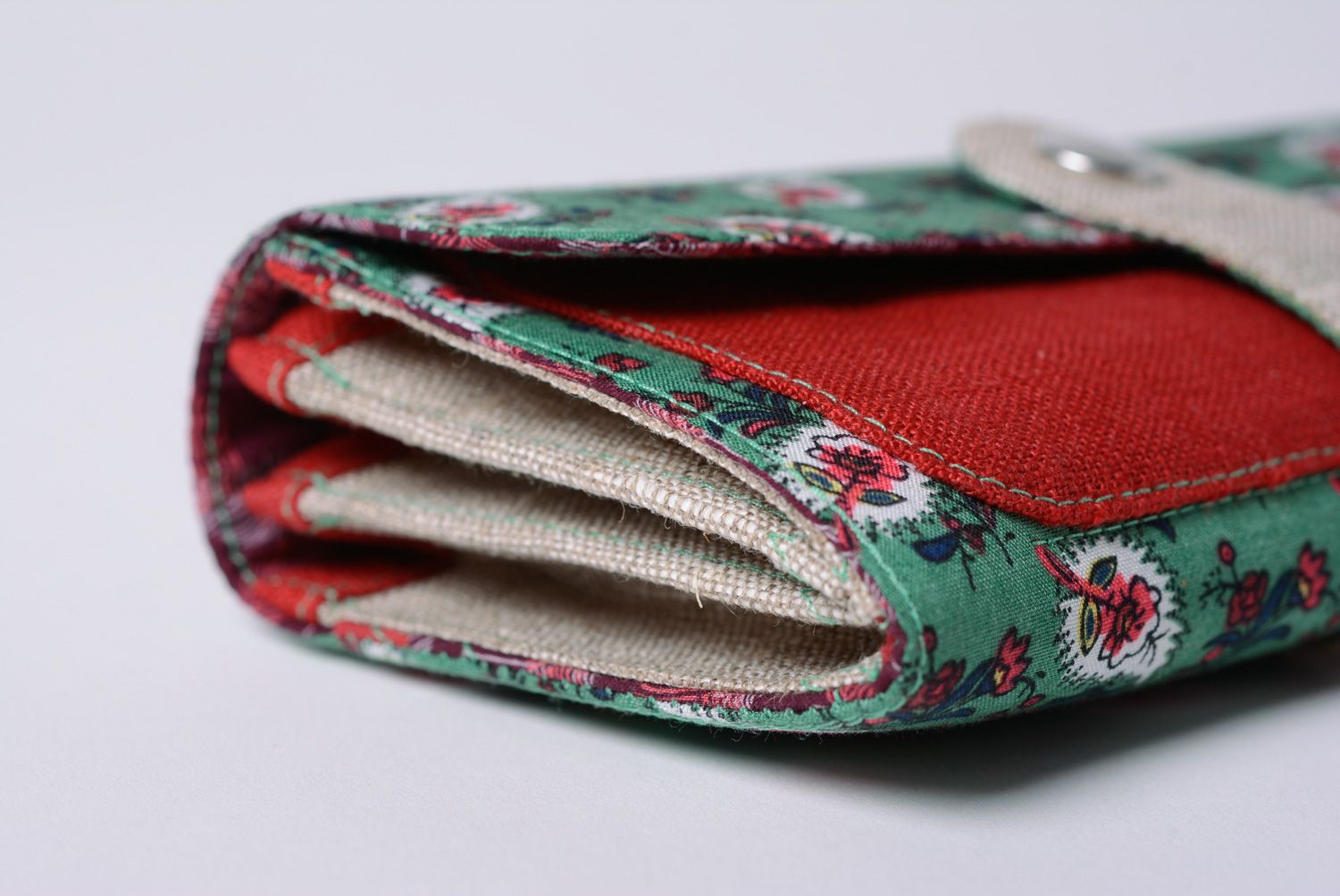 Motley handmade rectangular women's purse sewn of natural fabric photo 3