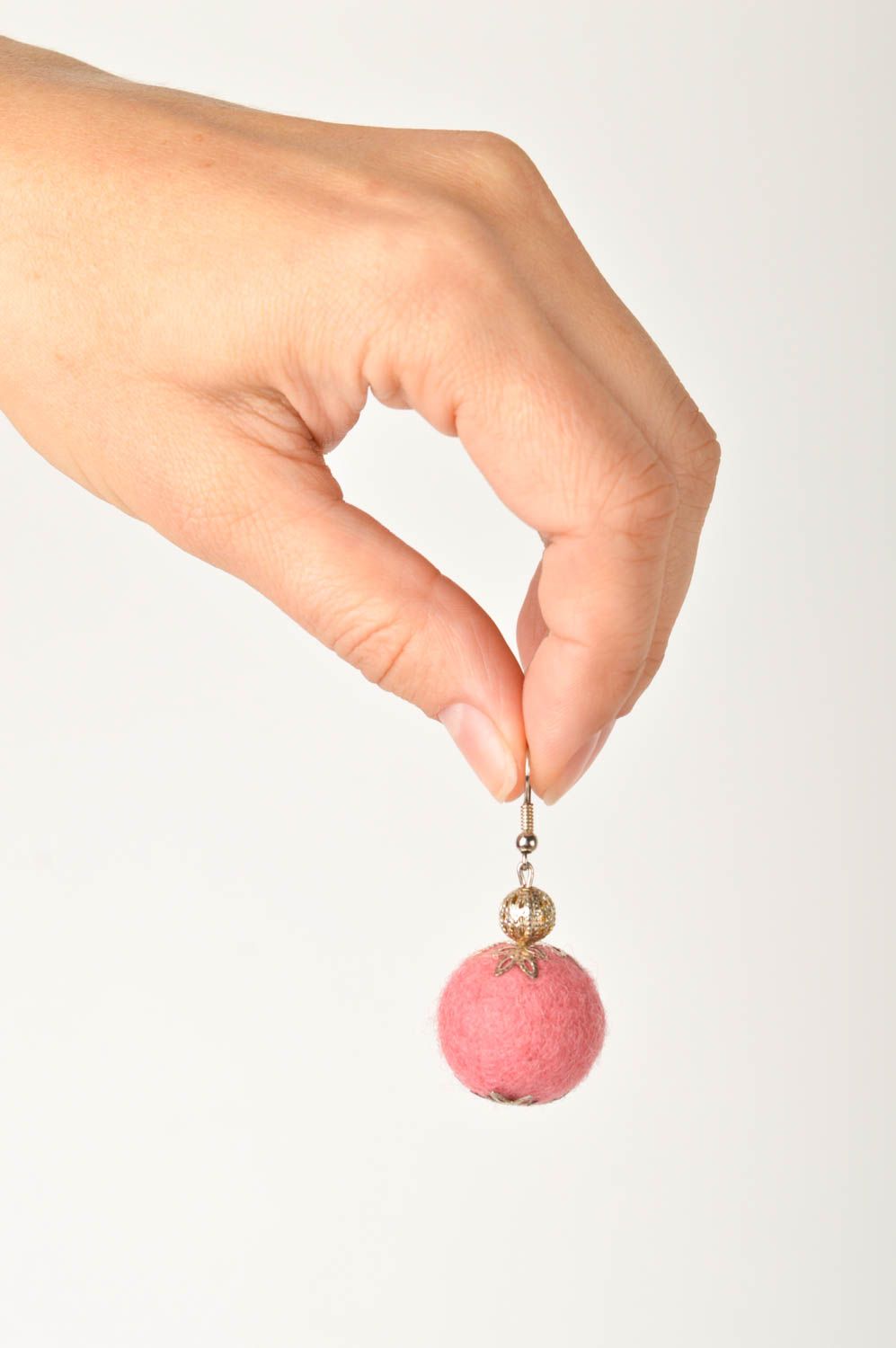Handmade pink ball earrings stylish elegant earrings tender accessories photo 3