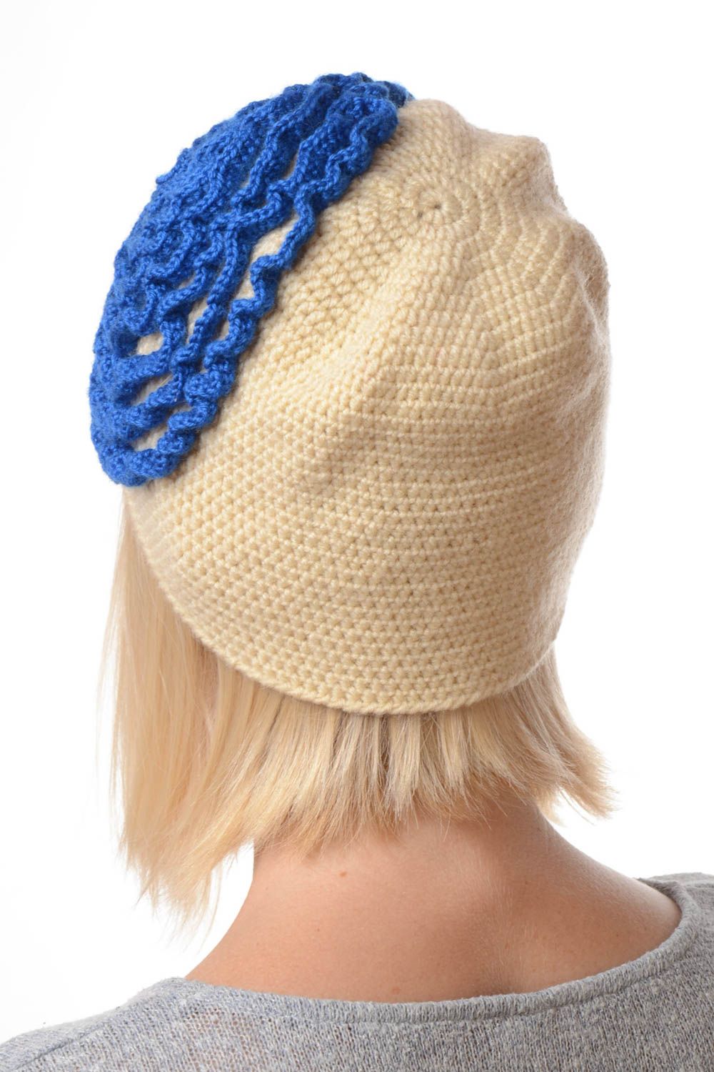 Gehäkelte Mütze handmade Damen Mütze Accessoires für Frauen beige Wolle Acryl foto 2