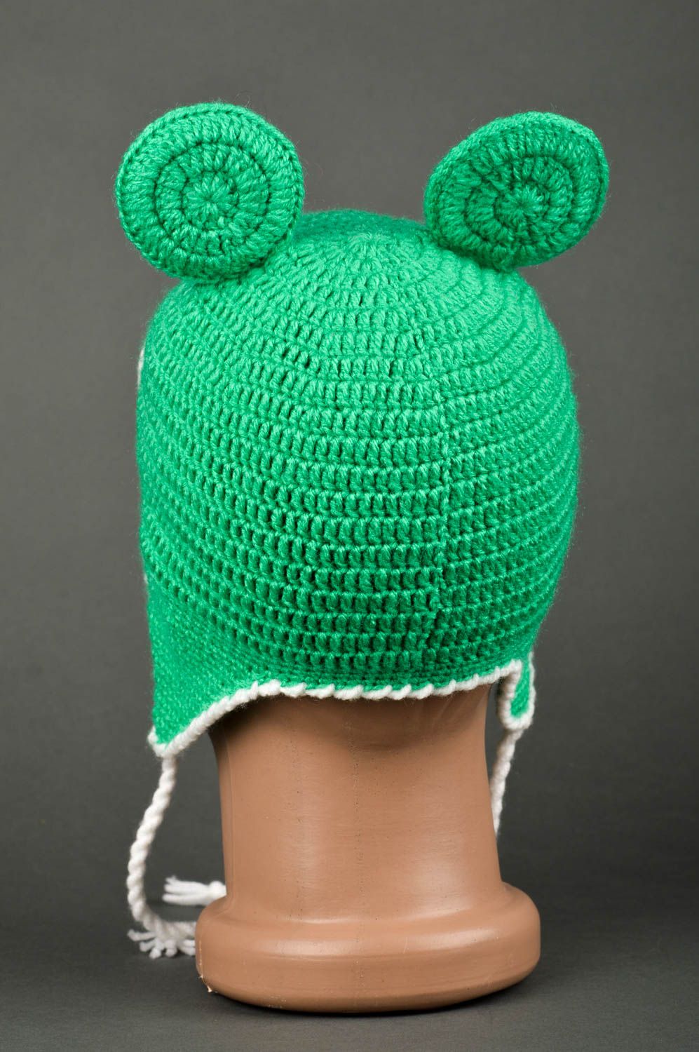 Вязаная шапка для детей ручной работы зимняя шапка зеленая жабка теплая шапка фото 5