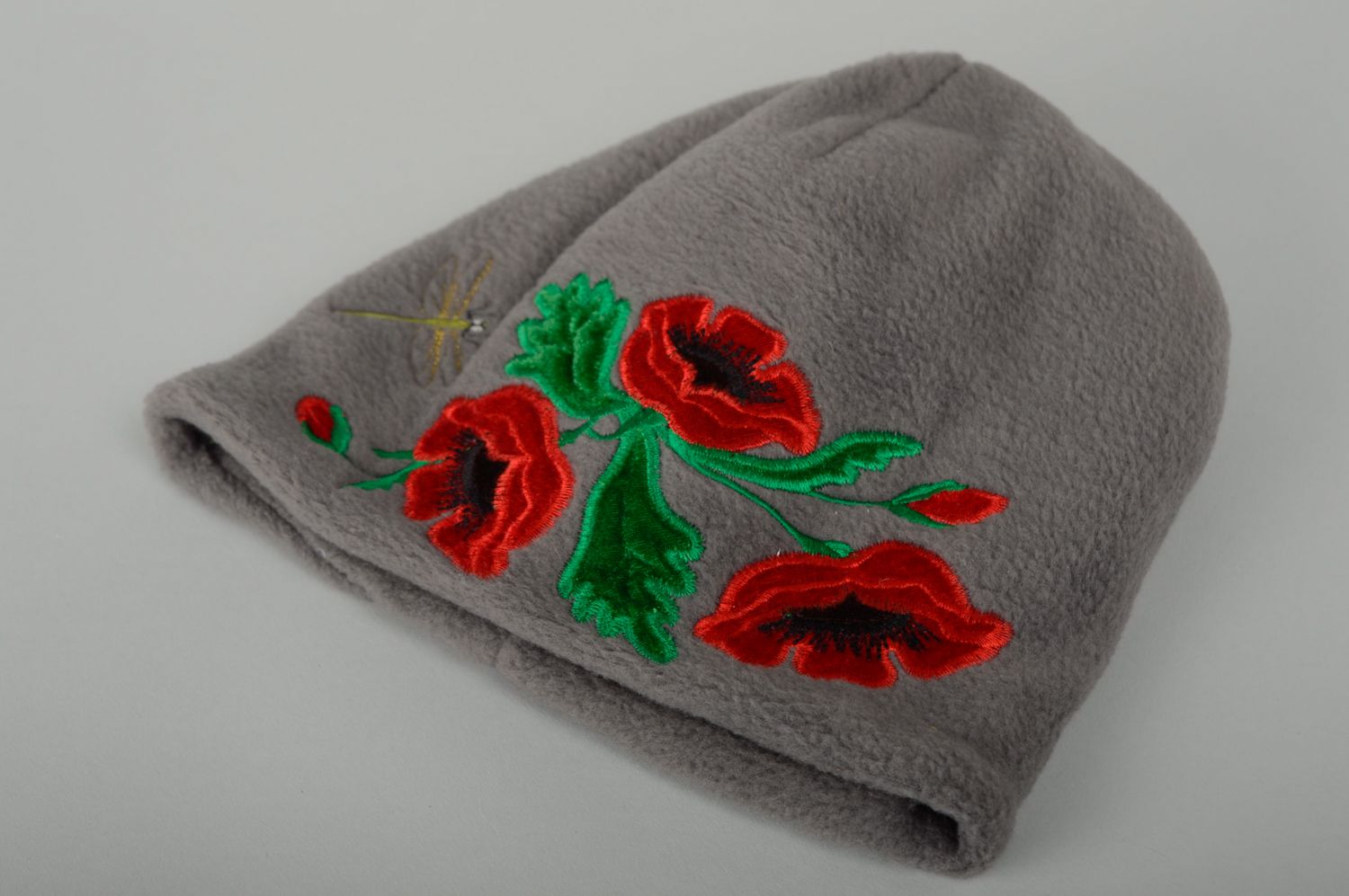 Children's fleece hat with poppies photo 3