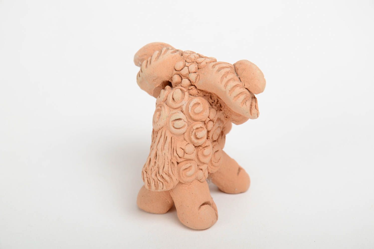 Small miniature ceramic handmade figurine of lamb molded of pottery clay photo 3