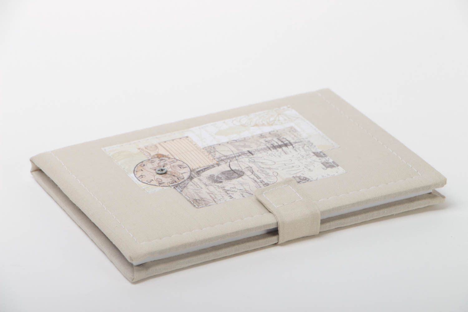 Carnet couverture en tissu de coton fait main beige avec tour Eiffel design photo 2