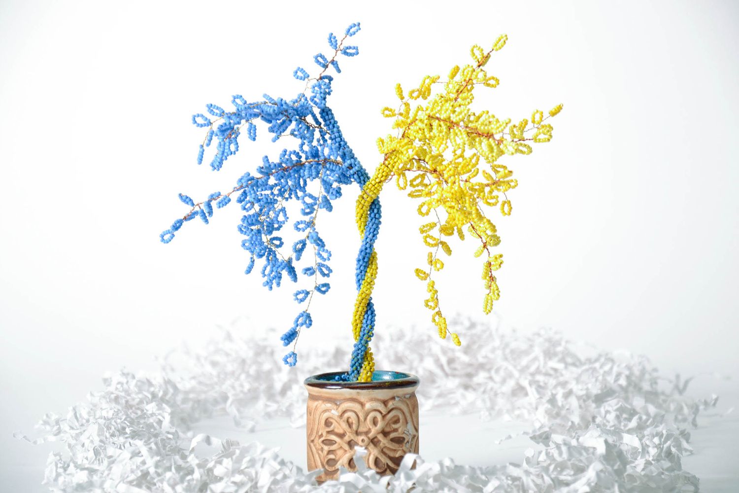 Handmade Baum aus Glasperlen Blau-gelb foto 1