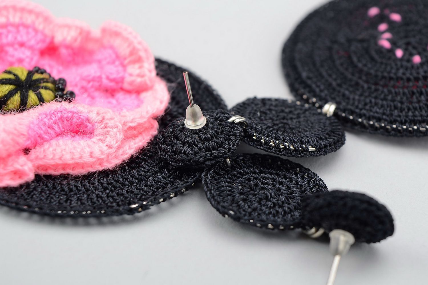 Crocheted earrings with flower photo 4