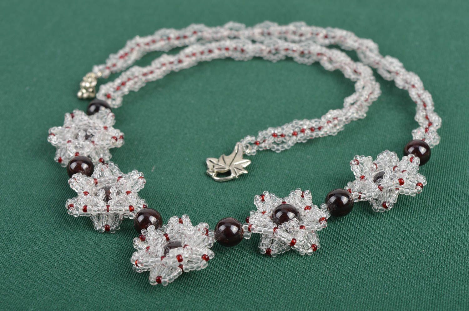 Designer seed beaded garnet necklace handmade jewelry present for woman photo 1