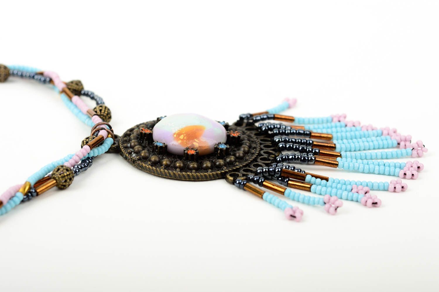 Collier pendentif rond Bijou fait main perles de rocaille Cadeau femme photo 3