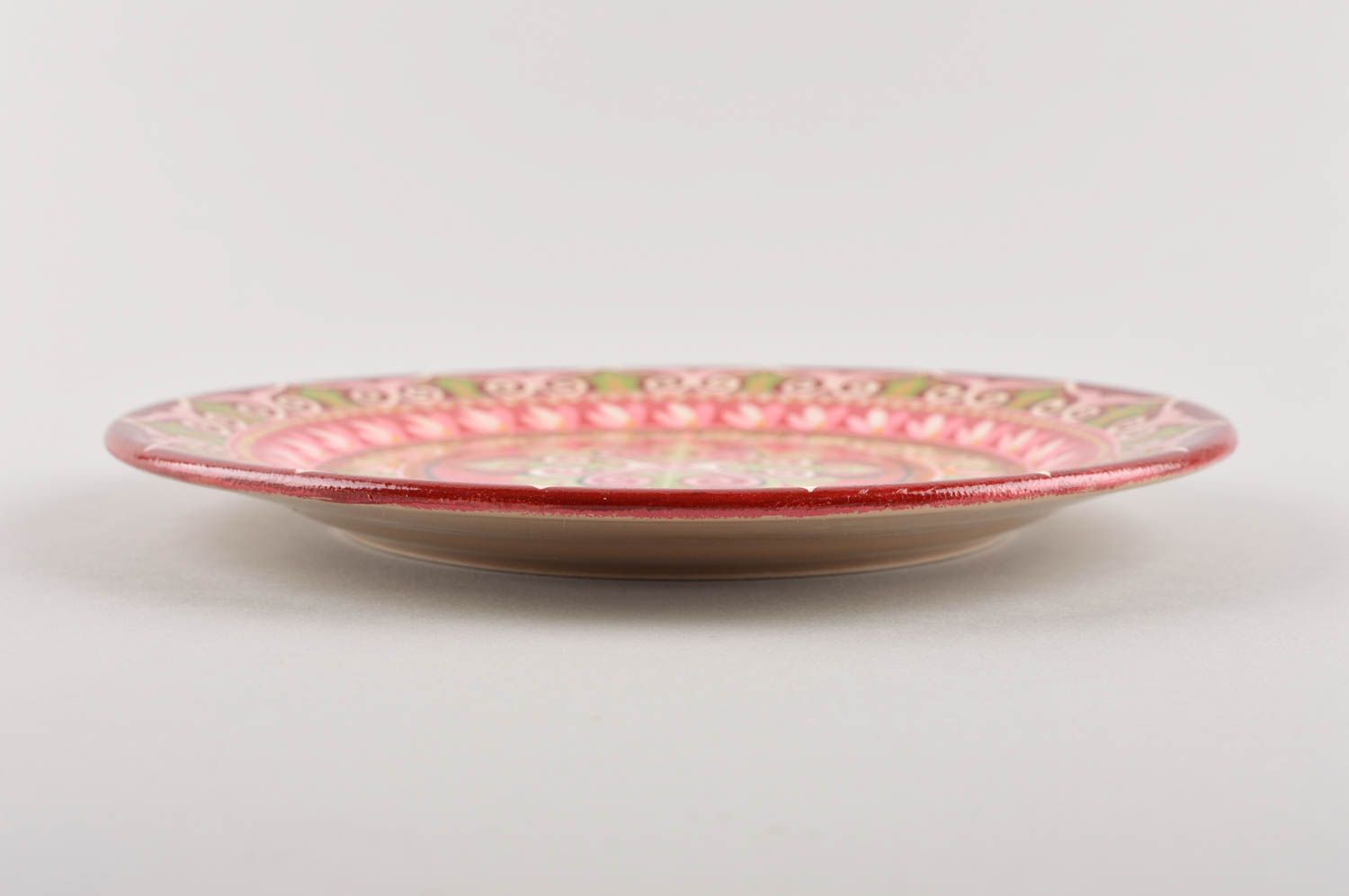 Handmade roter greller Keramik Teller Küchen Deko Wohn Accessoire mit Muster foto 5