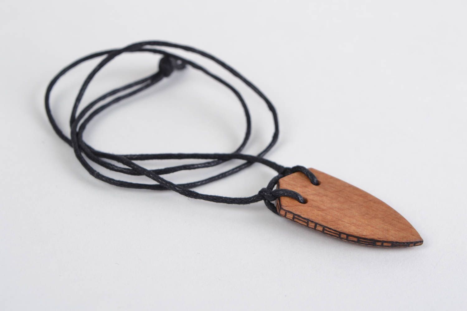 Handmade unisex design wooden neck pendant with pyrography on cord photo 5