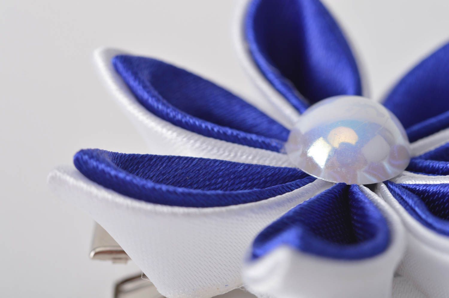 Pince cheveux faite main Barrette fleur kanzashi bleu-blanc Cadeau pour enfant photo 3