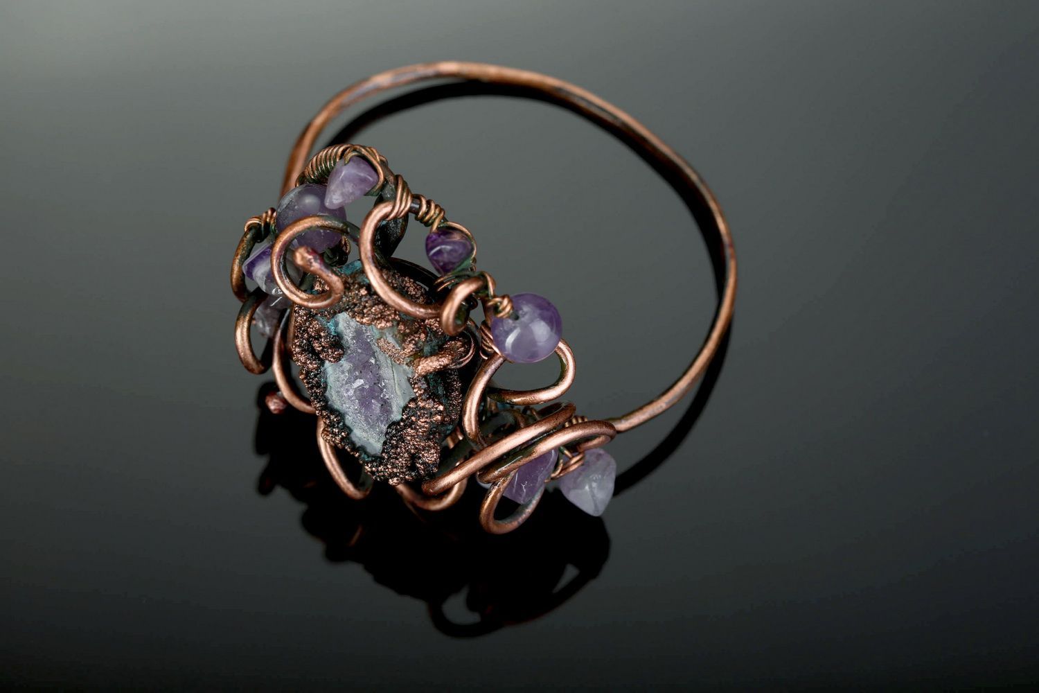 Copper bracelet with amethyst and agate Asteroid photo 4