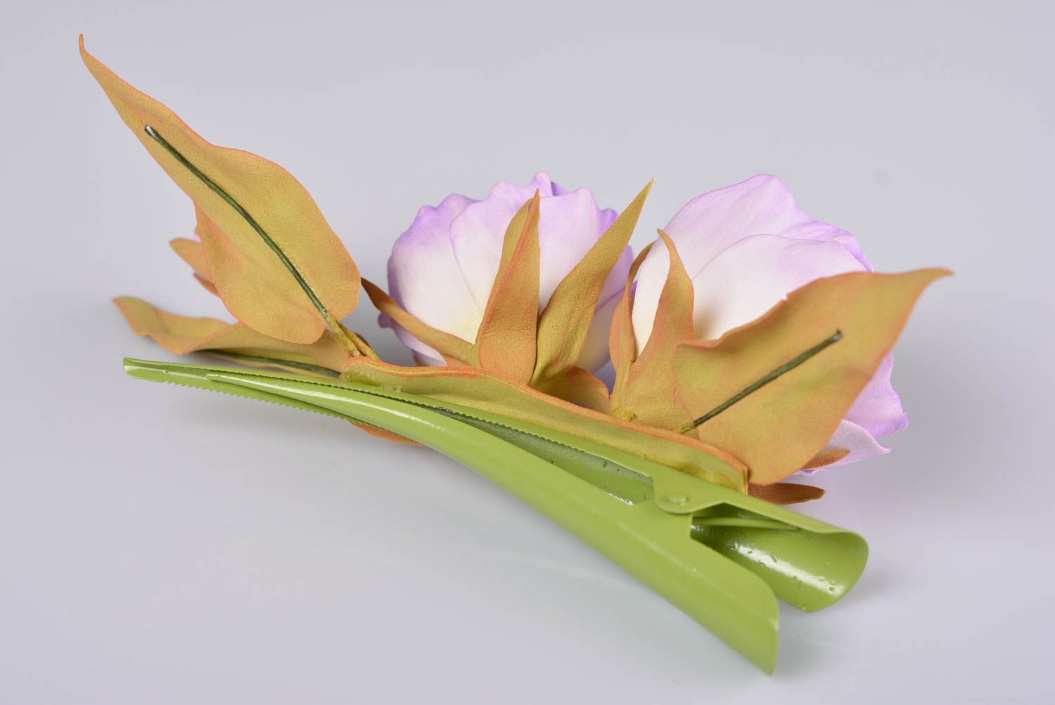 Women's beautiful handmade hair clip with foamiran flowers photo 3
