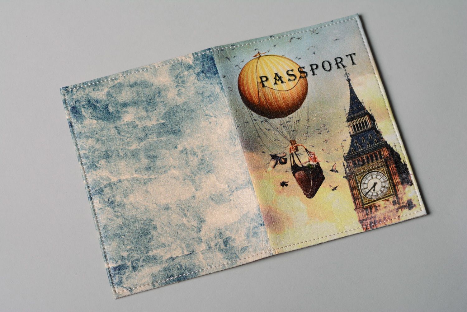 Homemade leather passport cover with print London photo 2