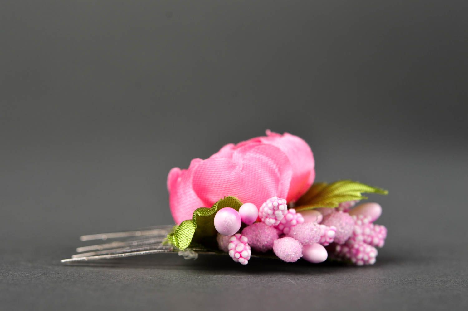 Peigne barrette fait main Accessoire coiffure avec fleur rose Cadeau fille photo 3