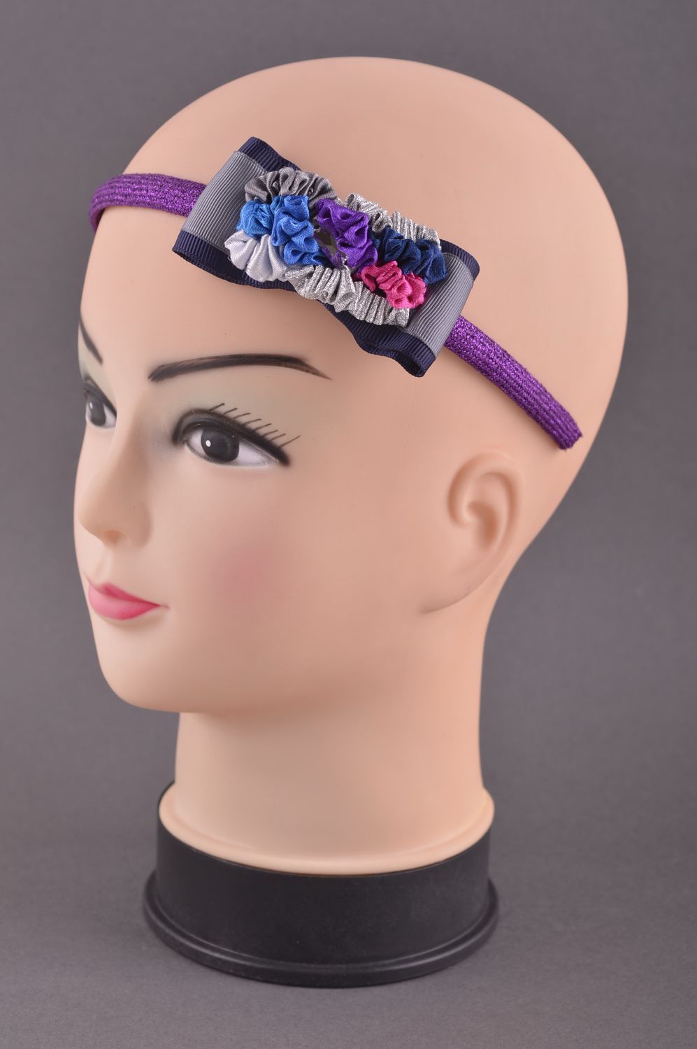 Serre-tête noeud violet Bijou fait main rubans strass Accessoire cheveux photo 1